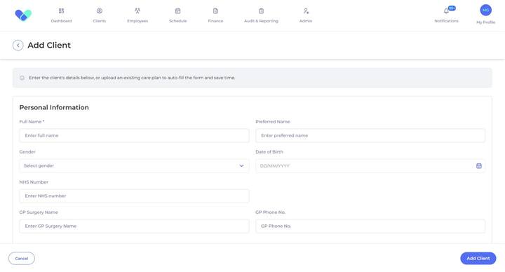 VCC iCON add client intake form