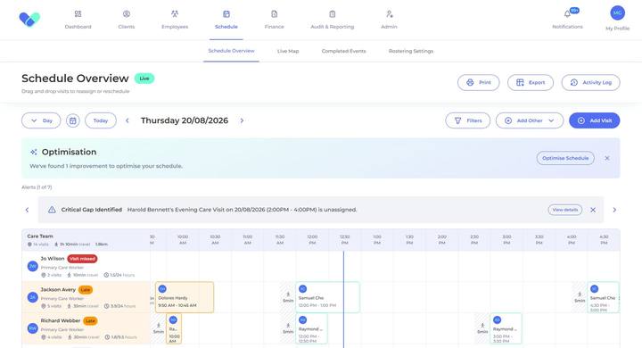 VCC iCON schedule overview with drag-and-drop rostering
